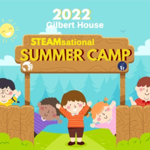 caricature image of kids under summer camp sign